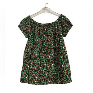 ANN MASHBURN Colorful Artsy Bold Floral Print Peasant Top